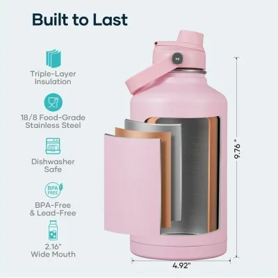 Buzio Duet Series Water Bottle with 2 Lids and Sleeve 1.9L - Pink
